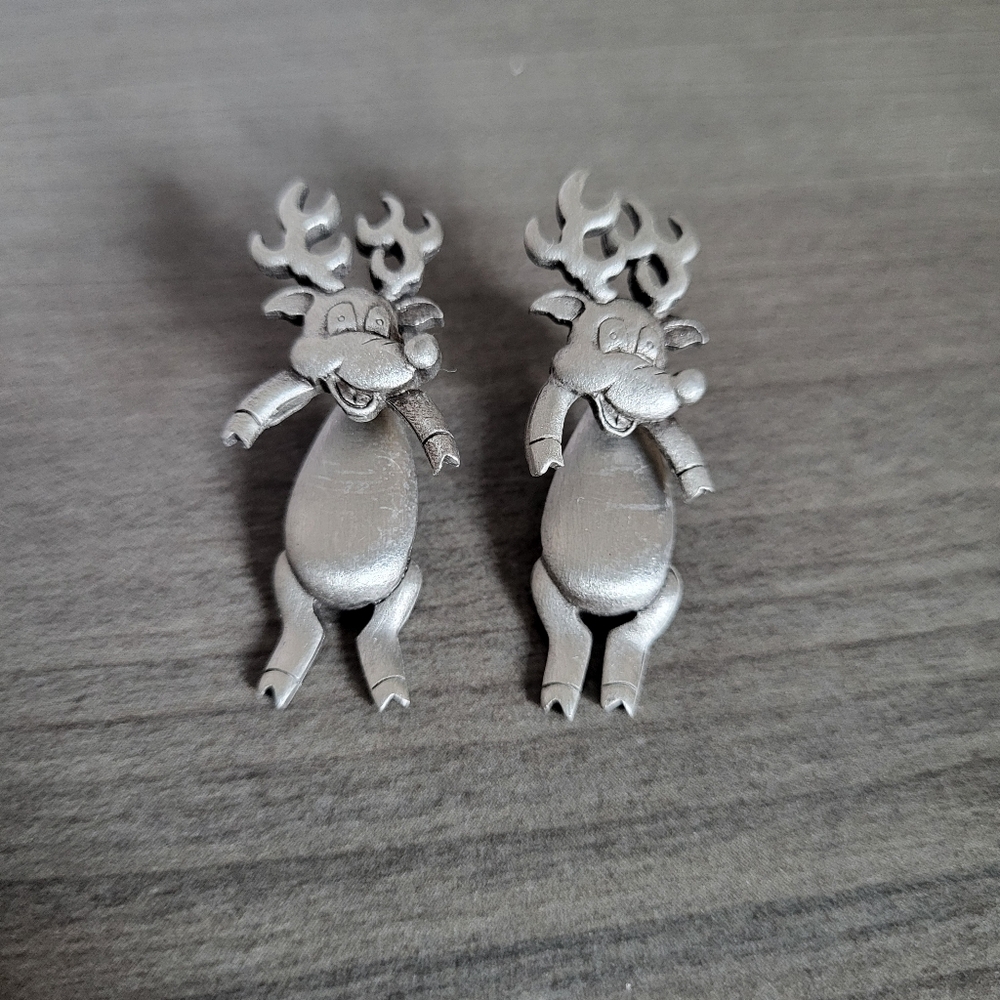 Silver Pewter Reindeer Pierced  Earrings Rudolph Christmas Joy Festive Fun